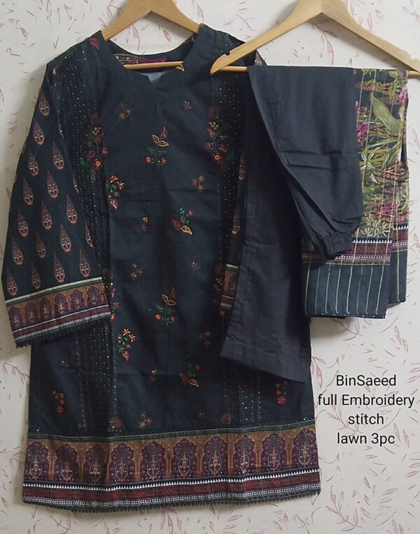 Bin Saeed Cotton Stitched Suit 3pc - Image 2