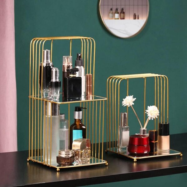 Stylish Golden Makeup Organizer - Ultimate Storage Solution for Organized Makeup